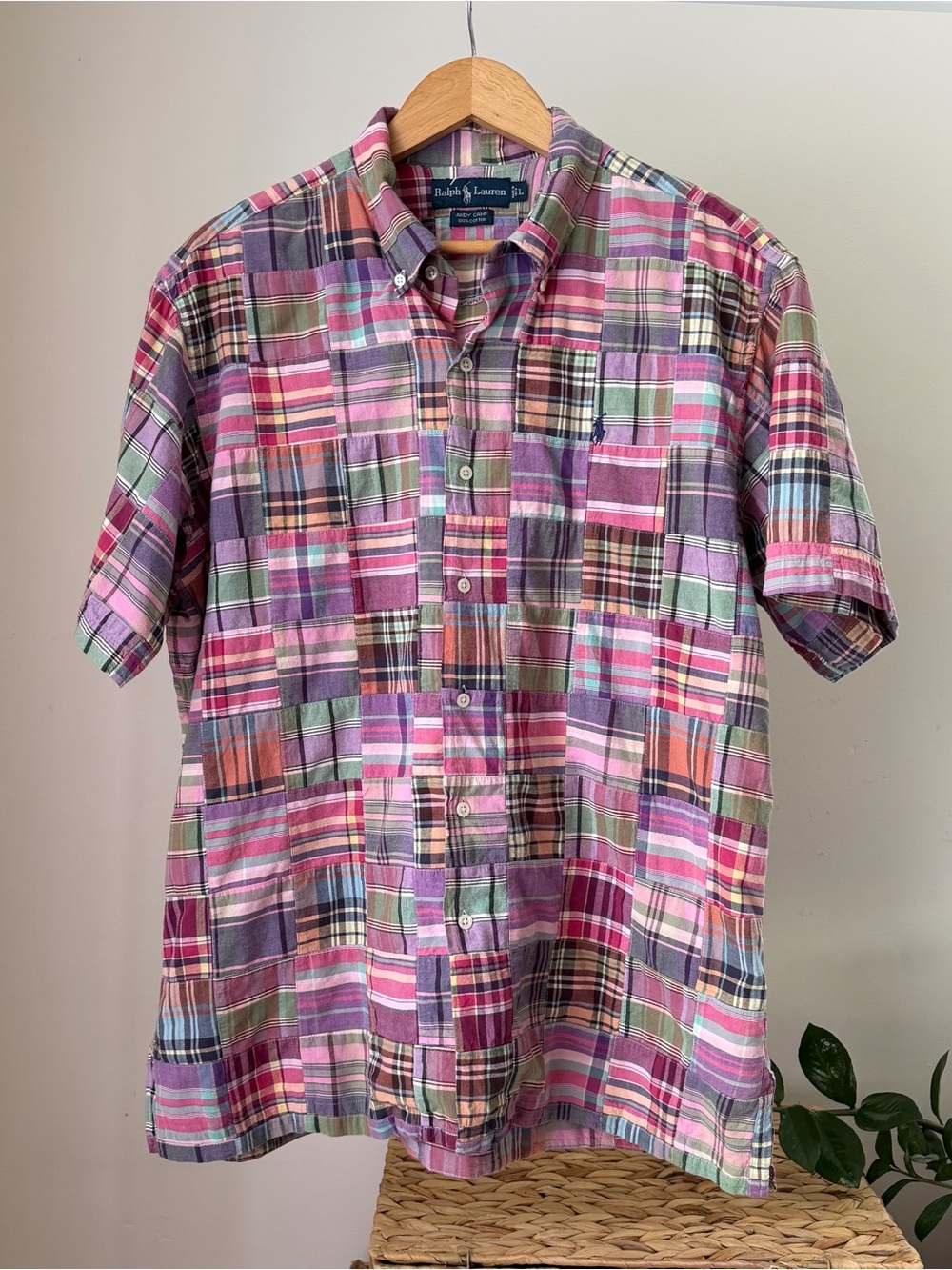 POLO Ralph Lauren Andy Camp Vtg 90s Y2K Patchwork Pony Button Shirt Men's Large